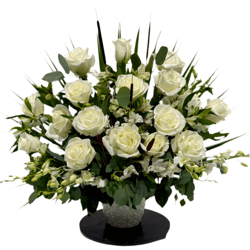 elegant white rose vase arrangement