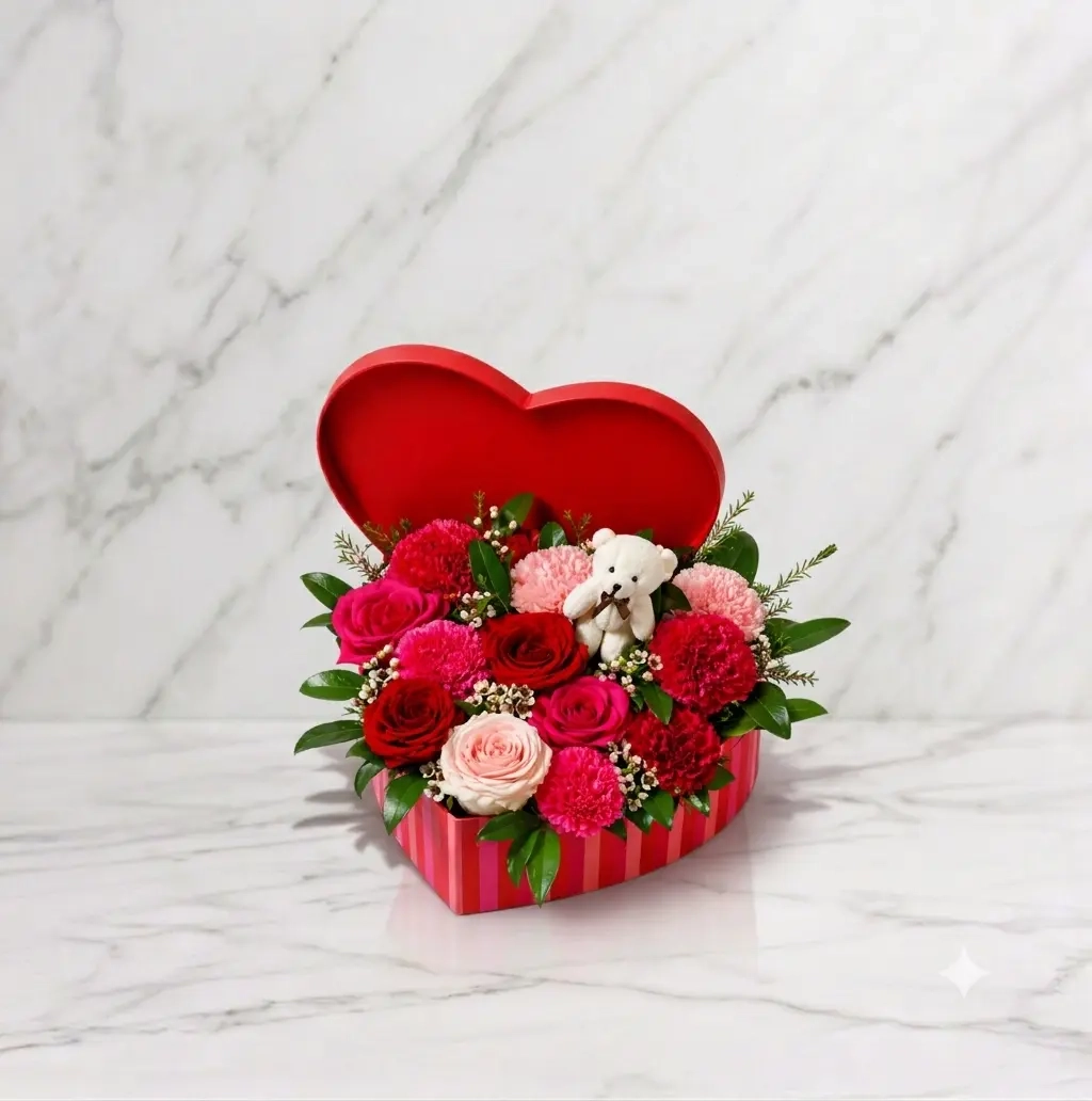 Teddy Bear Love Pastel spring flower basket for Downtown Vancouver delivery.