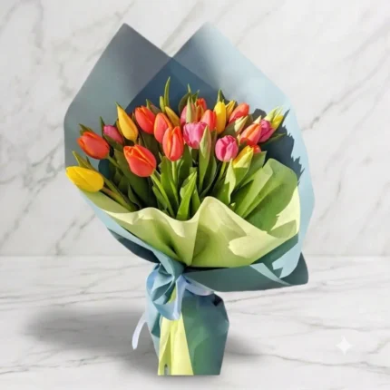 Massive colorful tulip bouquet for flower delivery in Downtown Vancouver.