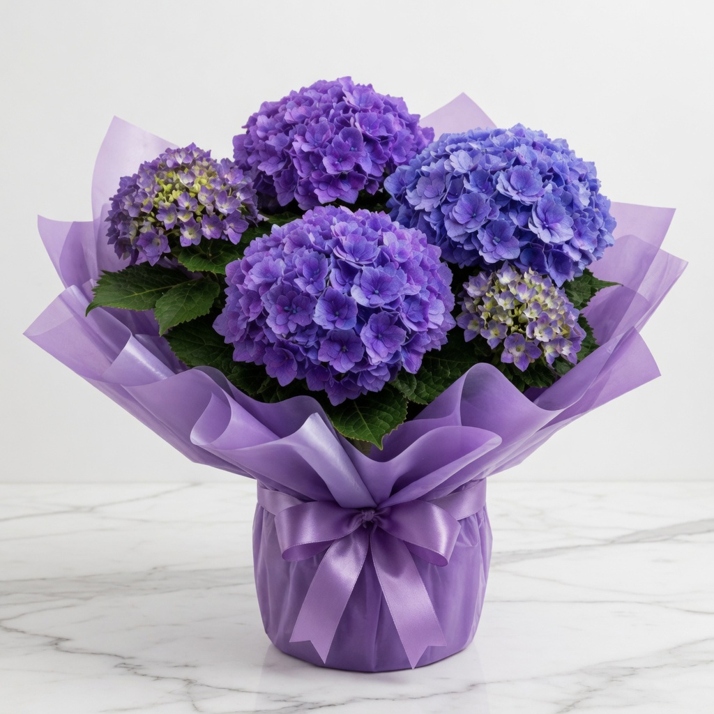 Purple Hydrangea - VanCentral Florist Purple Hydrangea Planter for delivery in Downtown Vancouver & West End.