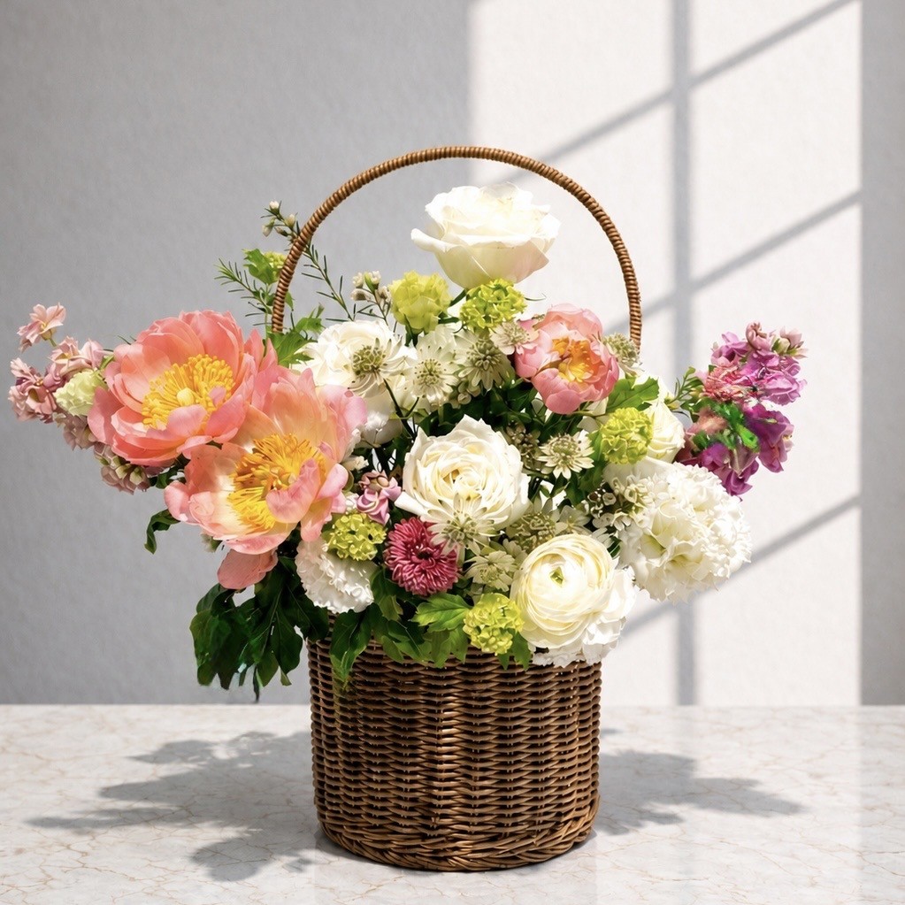 Peoies-basket.jpeg Peony Blossom Basket - Image 1
