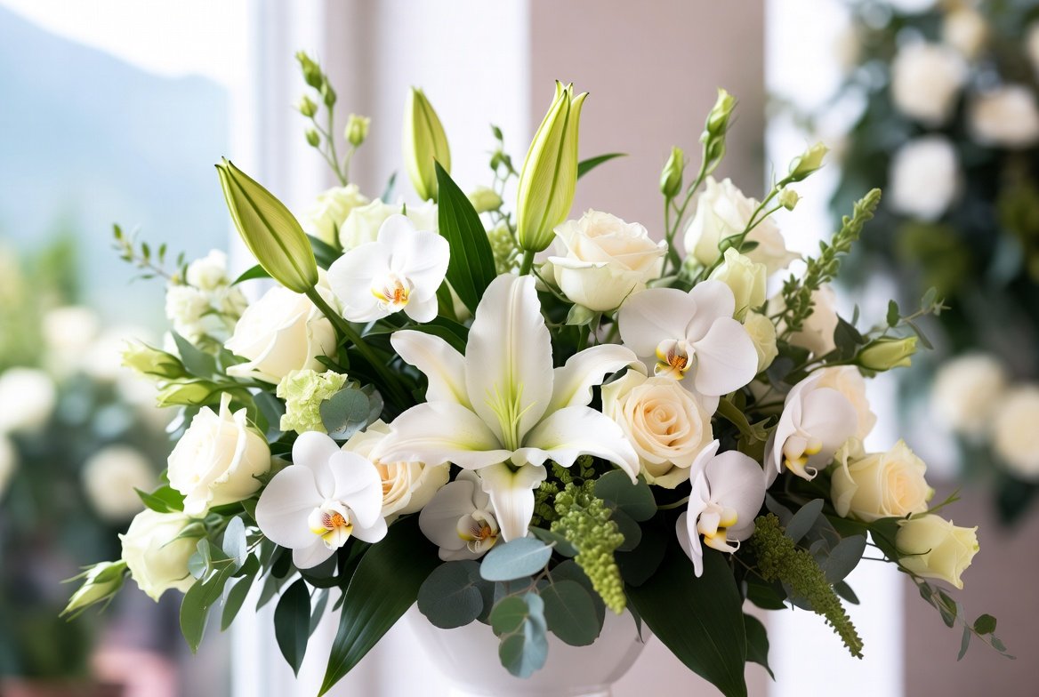 White Lily Sympathy Arrangement - Funeral Flower Delivery Vancouver